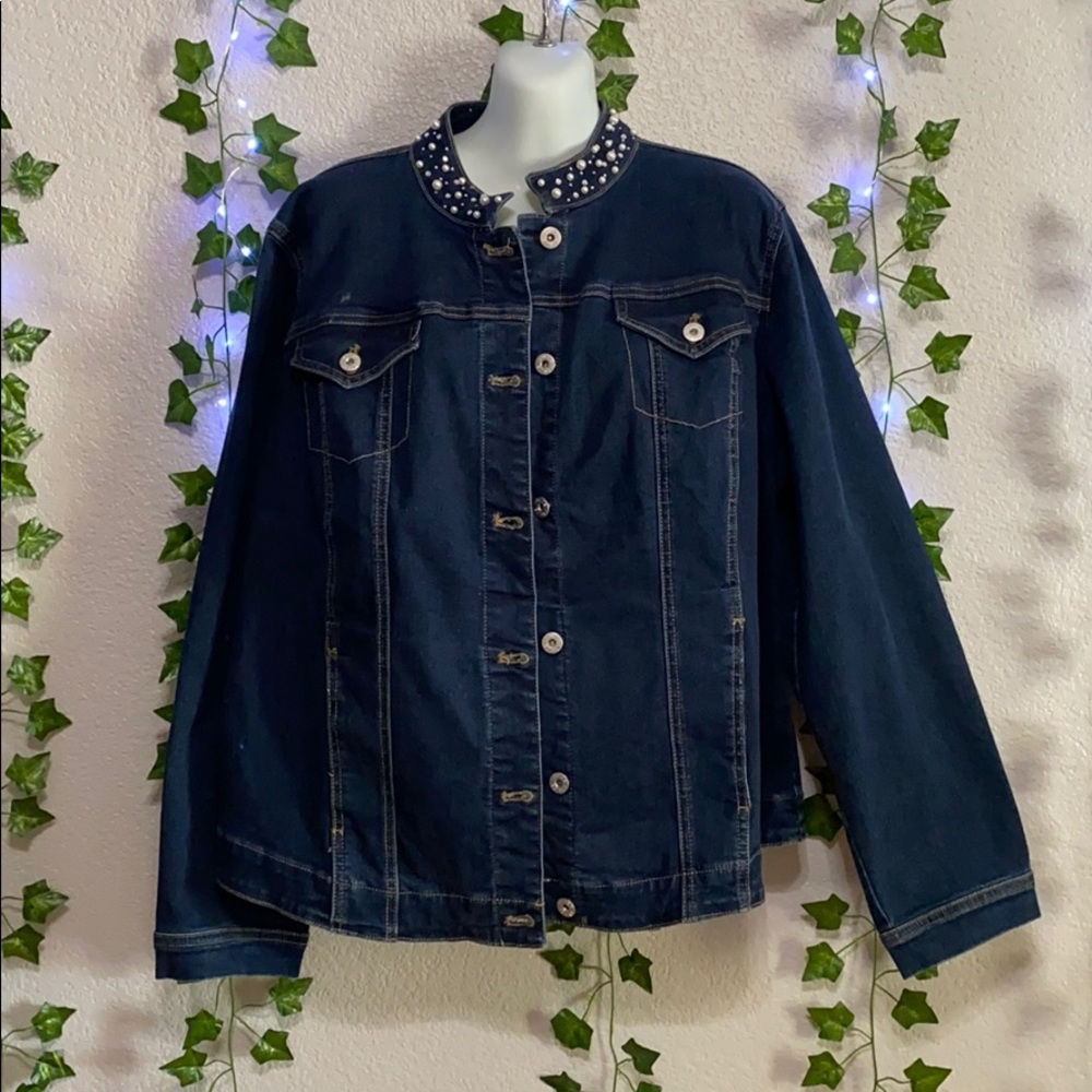 Chico’s Jean jacket with pearls